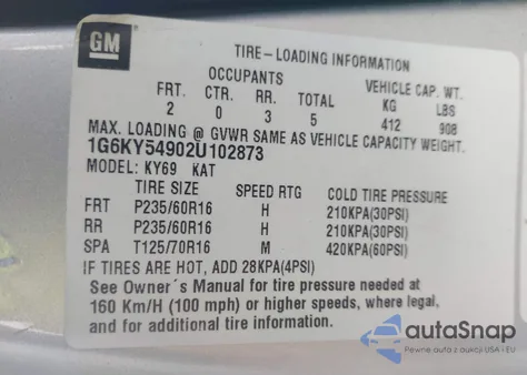 2002 Cadillac Seville Sts z USA, uszkodzony, nr VIN 1G6KY54902U102873